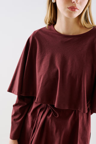 Cape Style Belted Tunic Burgundy