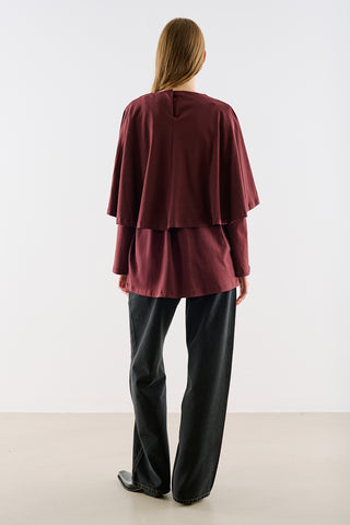 Cape Style Belted Tunic Burgundy