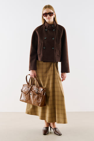 Premium Cropped Double Breasted Jacket Dark Brown
