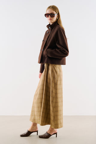 Premium Cropped Double Breasted Jacket Dark Brown