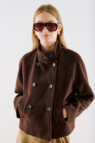 Premium Cropped Double Breasted Jacket Dark Brown
