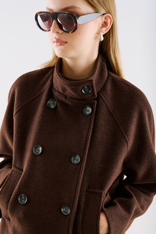 Premium Cropped Double Breasted Jacket Dark Brown