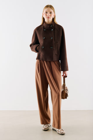 Premium Cropped Double Breasted Jacket Dark Brown