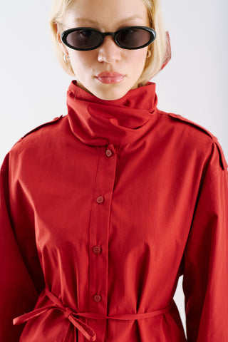 Scarf Tie Neck Shirt Red