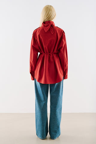 Scarf Tie Neck Shirt Red