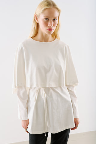 Cape Style Belted Tunic Ecru