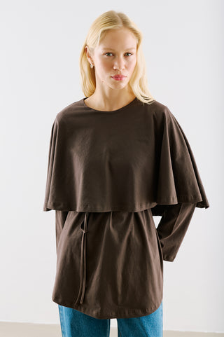 Cape Style Belted Tunic Brown
