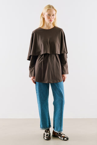 Cape Style Belted Tunic Brown