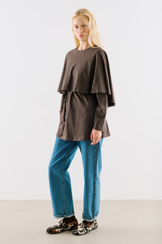 Cape Style Belted Tunic Brown