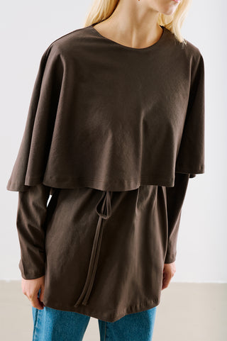 Cape Style Belted Tunic Brown