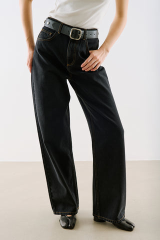 High-Rise Straight-Leg Jeans Black