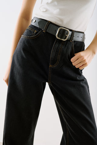 High-Rise Straight-Leg Jeans Black