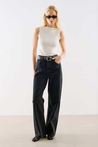 High-Rise Straight-Leg Jeans Black