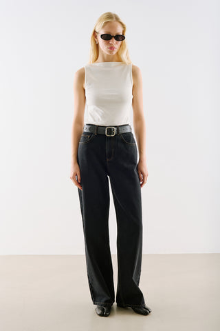 High-Rise Straight-Leg Jeans Black