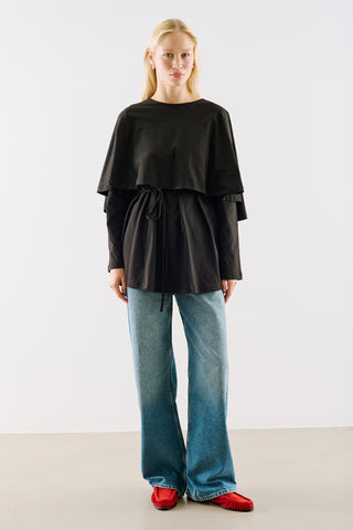 Cape Style Belted Tunic Black
