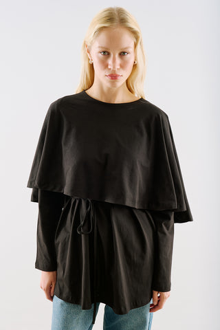 Cape Style Belted Tunic Black