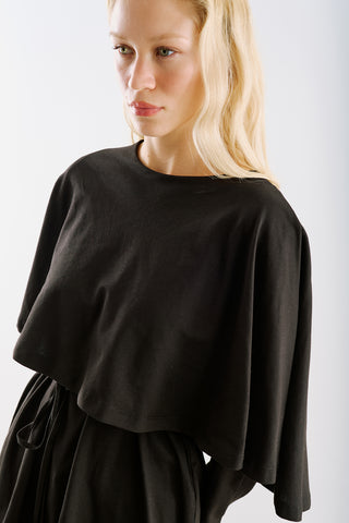 Cape Style Belted Tunic Black