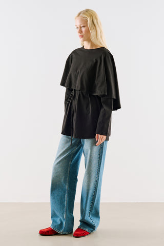 Cape Style Belted Tunic Black