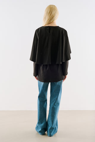 Cape Style Belted Tunic Black