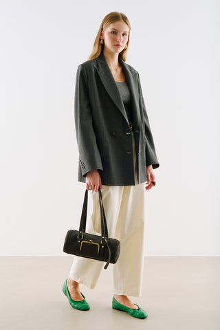 Rustic Lock-Closure Cylinder Bag Black