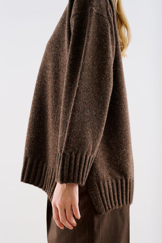 High-Neck Wool Knit Sweater Dark Brown