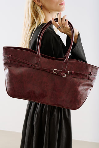 Watson Belted Tote Bag Burgundy