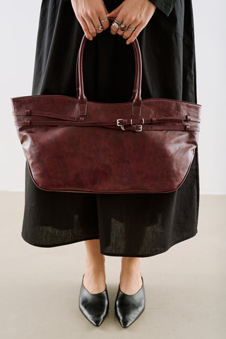 Watson Belted Tote Bag Burgundy
