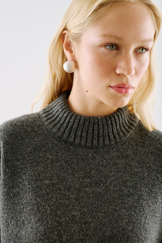 High-Neck Wool Knit Sweater Dark Grey