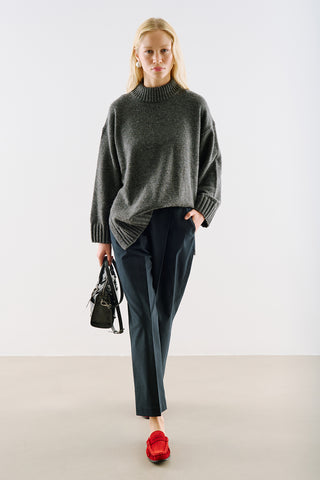 High-Neck Wool Knit Sweater Dark Grey