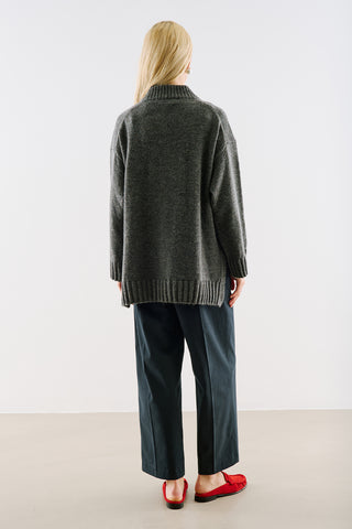 High-Neck Wool Knit Sweater Dark Grey