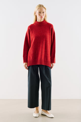 High-Neck Wool Knit Sweater Red