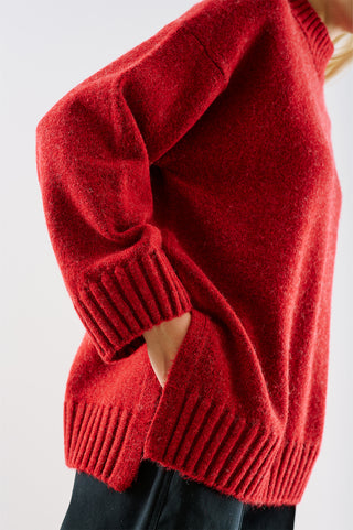 High-Neck Wool Knit Sweater Red