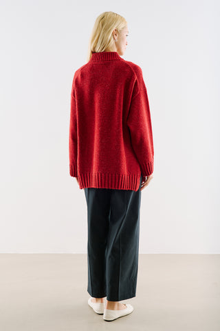 High-Neck Wool Knit Sweater Red