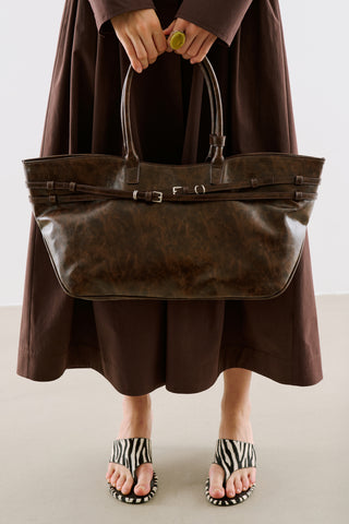 Watson Belted Tote Bag Brown