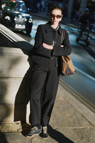 Velvet Collar Cropped Jacket With Pockets Black