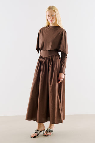 Cape Style Maxi Dress Brown