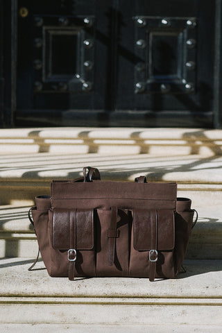 London Large Canvas Bag With Multiple Pockets Brown