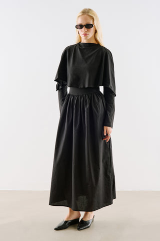 Cape Style Maxi Dress Black