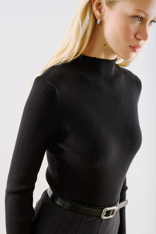 Turtleneck Knit Top Black