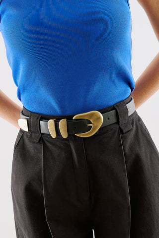 Oval Metal Buckle Belt Black