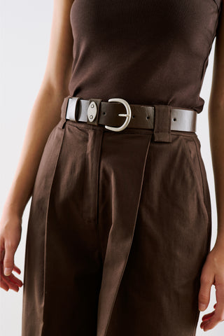 Belt With Antique Metal Buckle Dark Brown