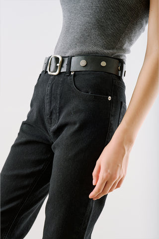 Belt With Studded Metal Buckle Black