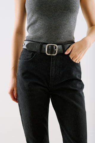 Belt With Studded Metal Buckle Black