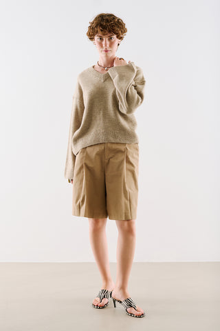 Cropped V-Neck Knit Sweater Mink