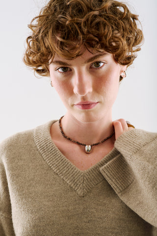 Cropped V-Neck Knit Sweater Mink