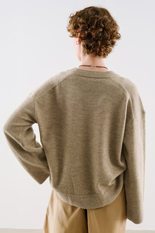 Cropped V-Neck Knit Sweater Mink