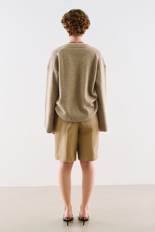 Cropped V-Neck Knit Sweater Mink