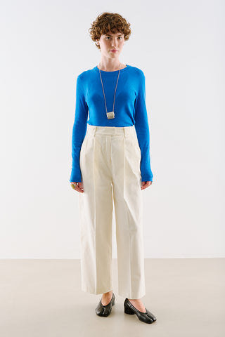 Pleated Gabardine Straight Leg Trousers Ecru