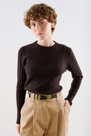 Cable-Knit Sweater Dark Brown