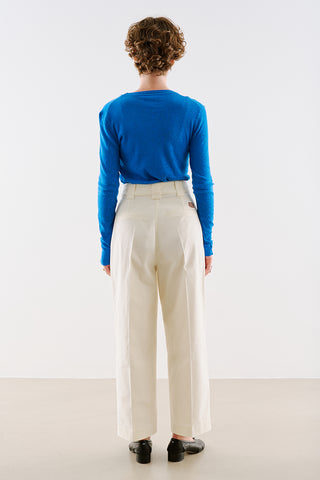 Pleated Gabardine Straight Leg Trousers Ecru